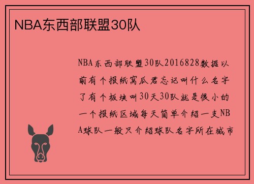 NBA东西部联盟30队