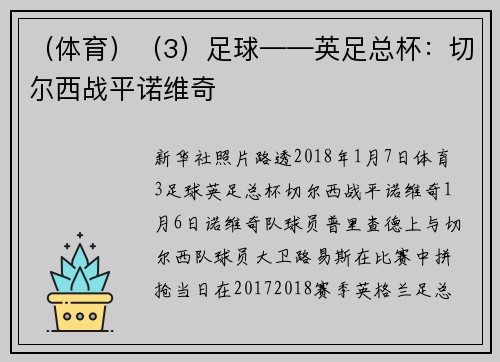 （体育）（3）足球——英足总杯：切尔西战平诺维奇